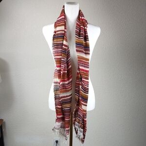 J.Jill Multi-Colored Long Scarf Fringe Striped Shawl